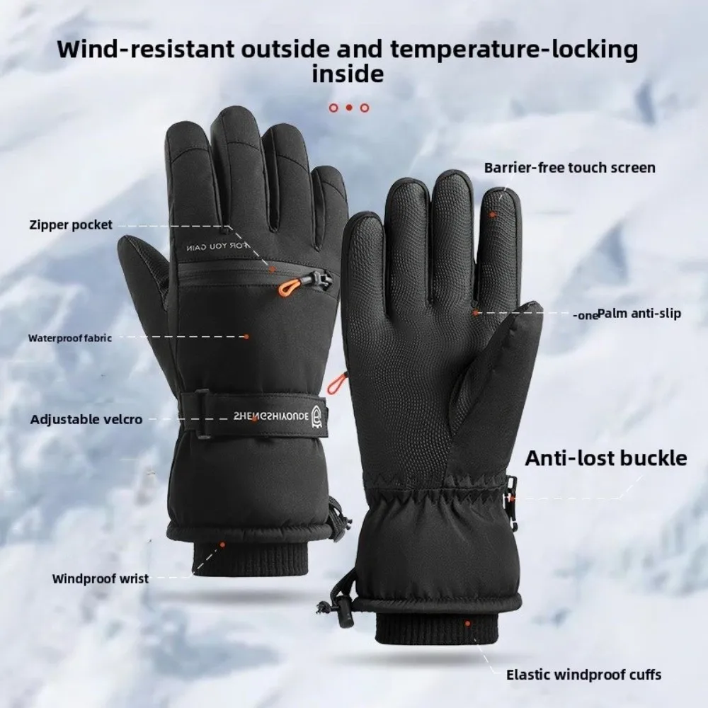 

Warm Solid Color Winter Ski Gloves Thicken Snowboard Gloves Ultralight Waterproof Touch Screen Gloves Girls
