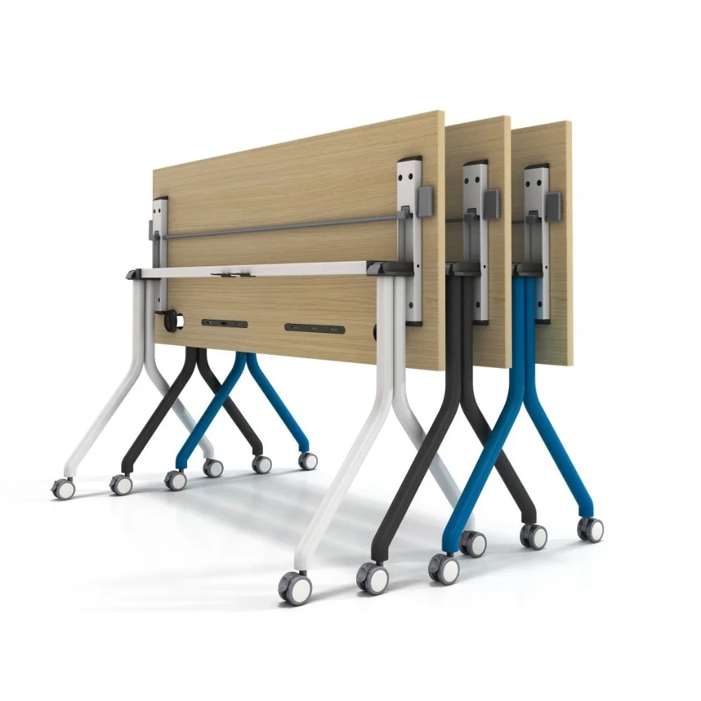 

Modern Wood Mobile Training Table with Stainless Steel Wheels Folding & Flip Function Easy Assembly