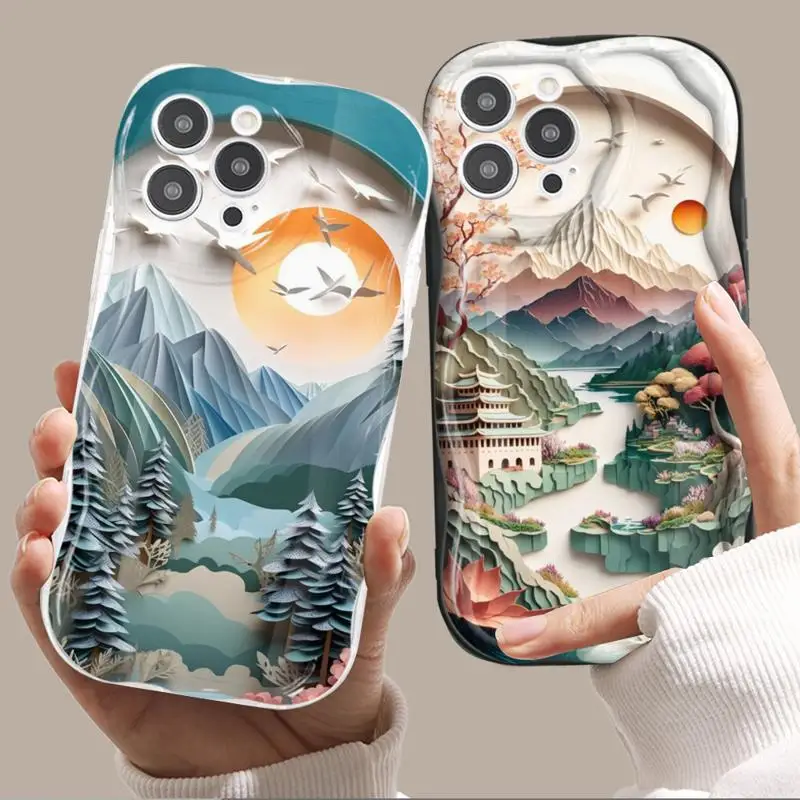 Paper Cute Landscape Creative Balloons Case For Apple iPhone 15 11 13 14 Pro Max 12 X XR XS Max 7 8 6 6S Plus Soft Phone Cover