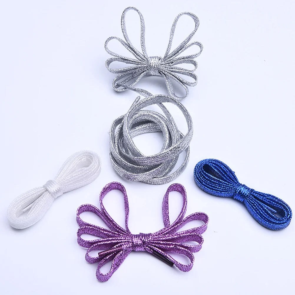 

5Pairs 110Cm Glitter Shoelaces Premium Double Thickened Metal Wire Shoe Laces for Sneakers Canvas Shoes Bright High