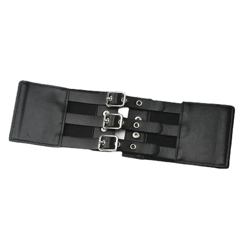 Y Demo Gothic Metal Buckles PU Leather Women\'s Cummerbund Waist Cover Punk Straps Elastic Wide Belt