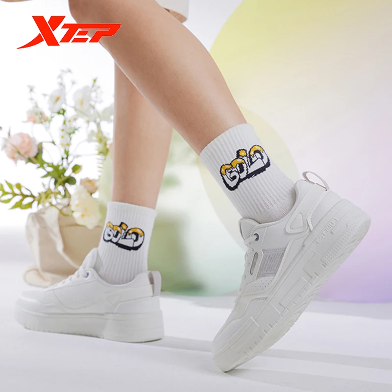 Xtep Mubai Women Sneaker Autumn Fashion Casual White Skateboard Shoes Outdoors Walking Ladies Sport Shoes 878318310016