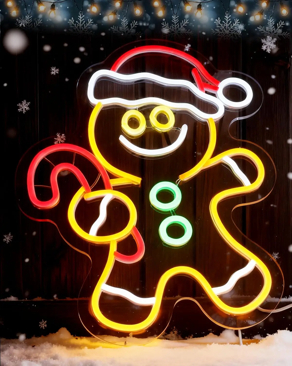 

Пряничный человечек, неоновая вывеска для рождественского декора, регулируемая яркость, новогодние неоновые огни для детской комнаты, гостиной, вечеринки, новогодний подарок