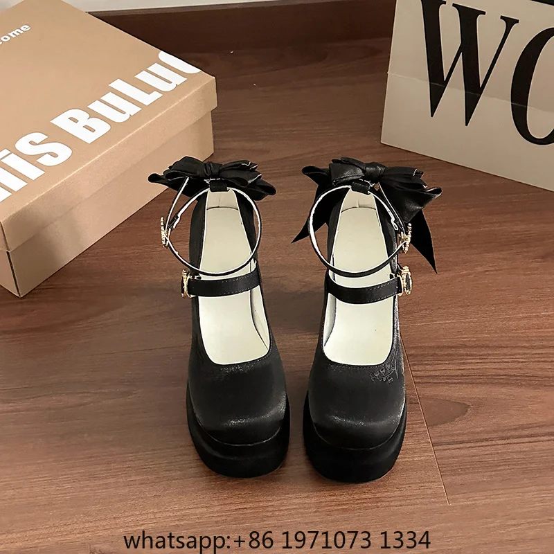 Summer Platform High Heel Women Lolita Mary Jane Shoes Fashion Butterfly-knot Stripper Party Dress Pumps Shoes