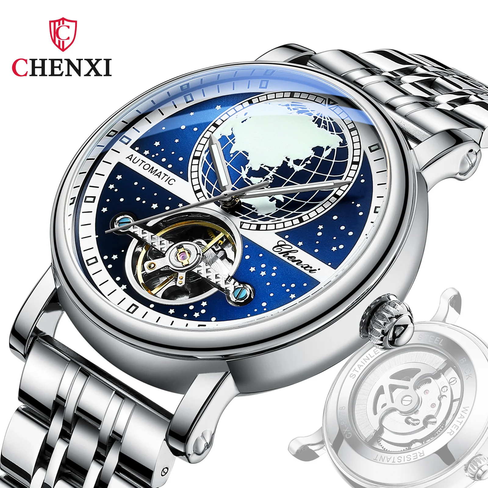 Imagem -03 - Chenxi-relógios Mecânicos Masculinos Classic Map Dial Relógio de Pulso de Luxo Automático Impermeável Luminoso Relógio de Mão 8871