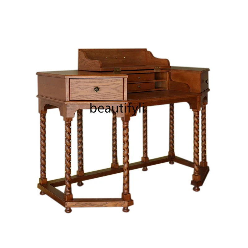 

French retro solid wood dresser medieval flip cover storage makeup table