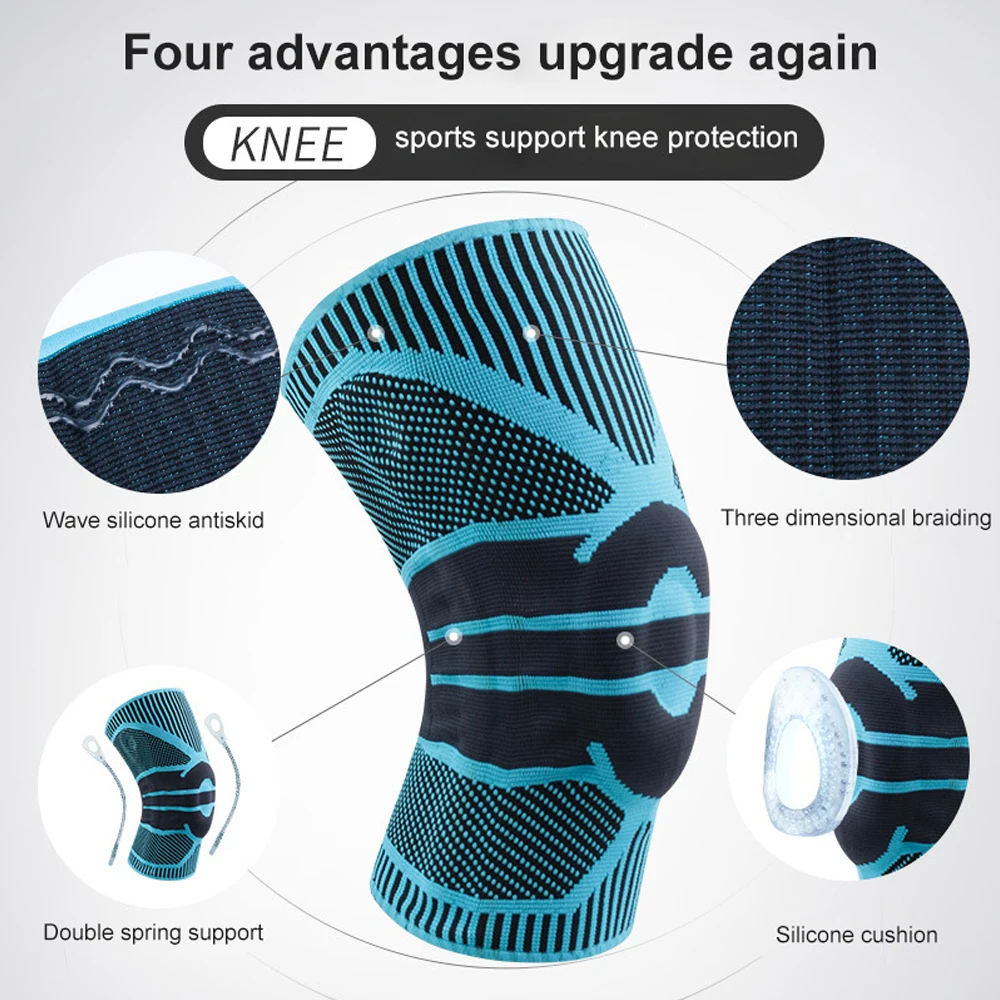 WEFITON 1PC Knee Brace Compression Sleeve, Patella Stabilizer with Silicone Gel Spring, for Meniscus Tear Arthritis Running Gym