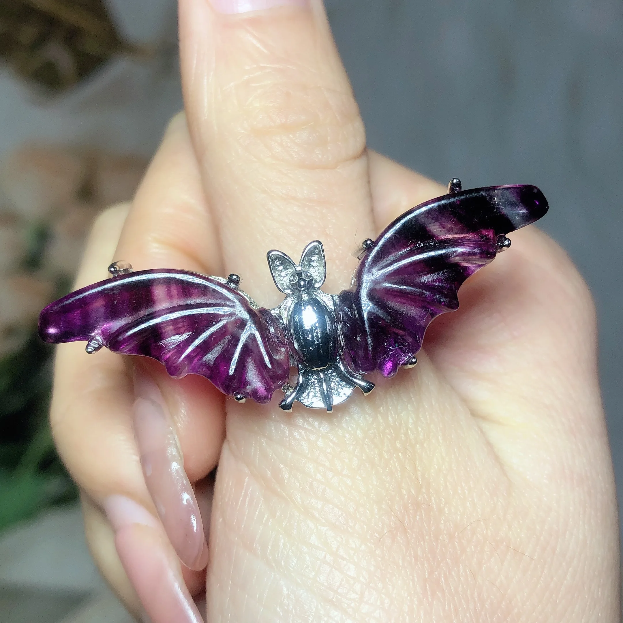 

Natural Crystals Fluorite Bat Ring Adjustable Agates Reiki Healing High Quality Wome Men Energy Gift Mineral Ore