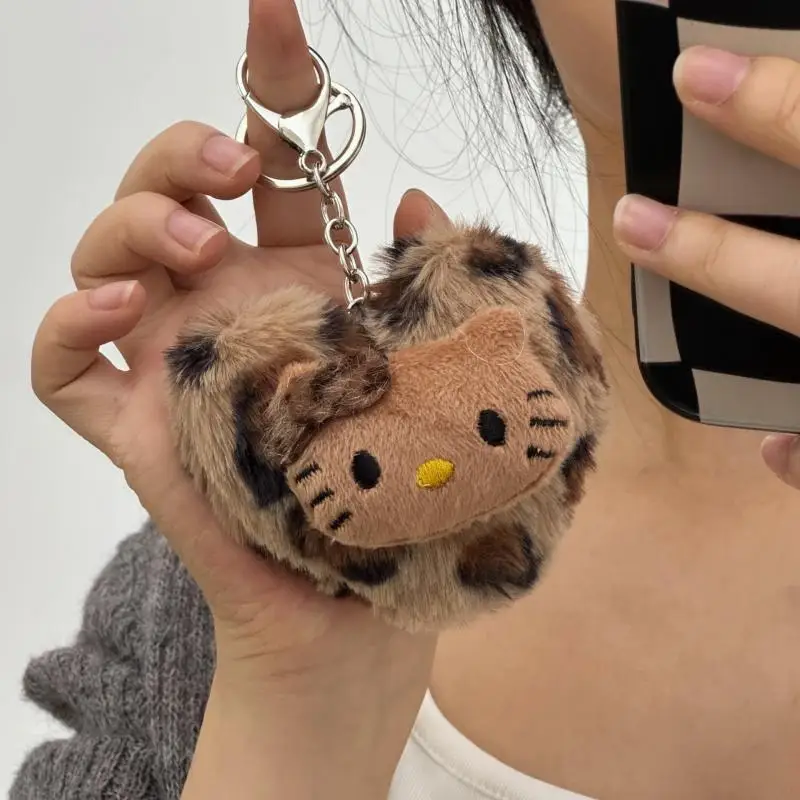 الكرتون سانريو مرحبا كيتي حقيبة الموضة الرجعية ليوبارد دمية قلادة Kawaii أنيمي لعبة سلاسل المفاتيح اكسسوارات كيرينغ هدية الكريسماس #4