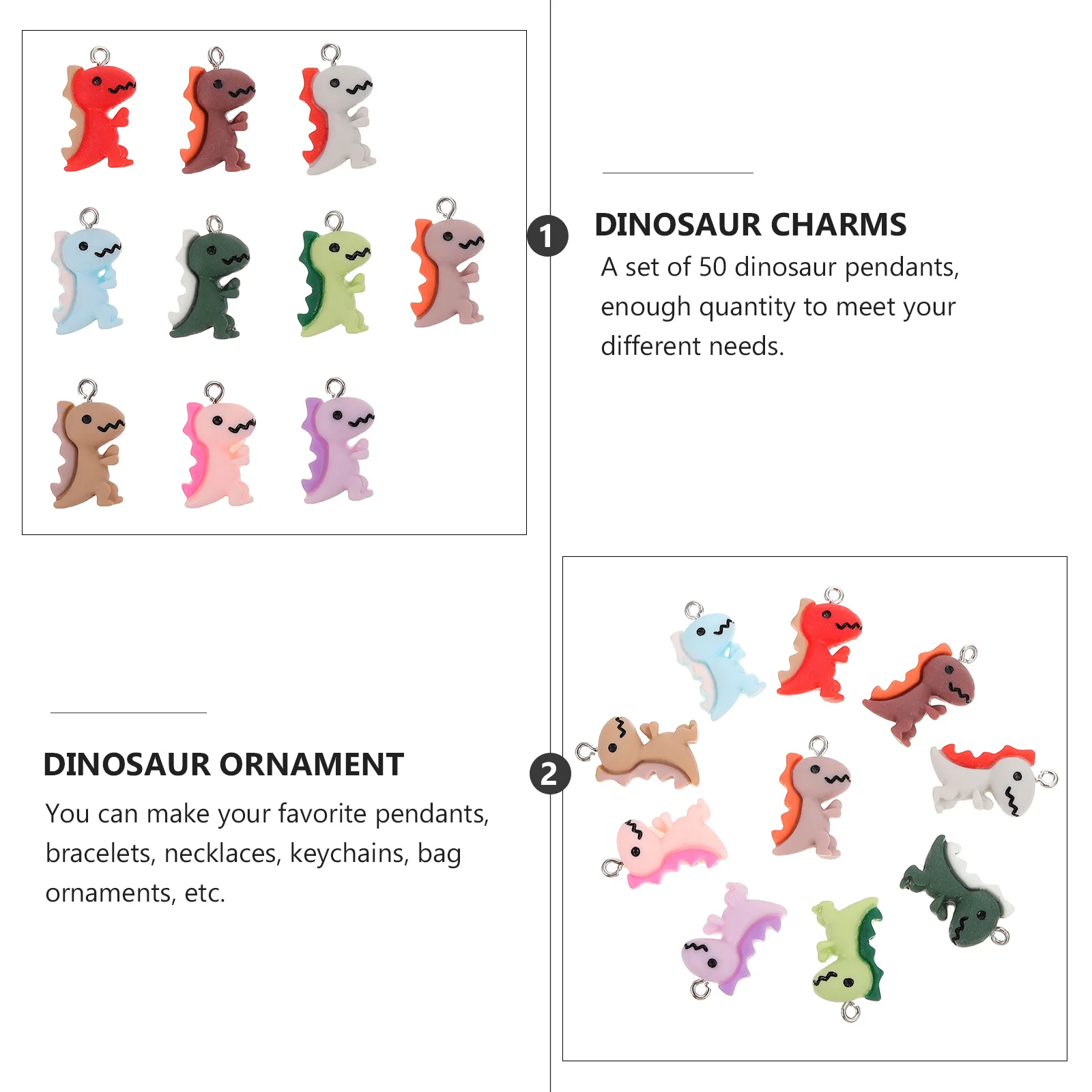 

50pcs Colorful Little Dinosaur Pendant Jewelry Charms Resin Dinosaur Ornament DIY Craft Making Supplies for Necklaces Keychains
