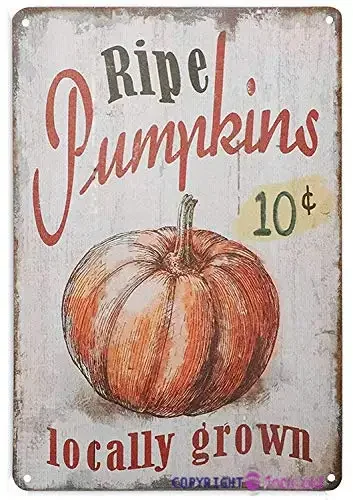 Vintage Metal Tin Signs Funny 10 Cent Ripe Pumpkins Locally Grown Retro Vintage Kitchen Alumnium Signs Farm Decorative Country I