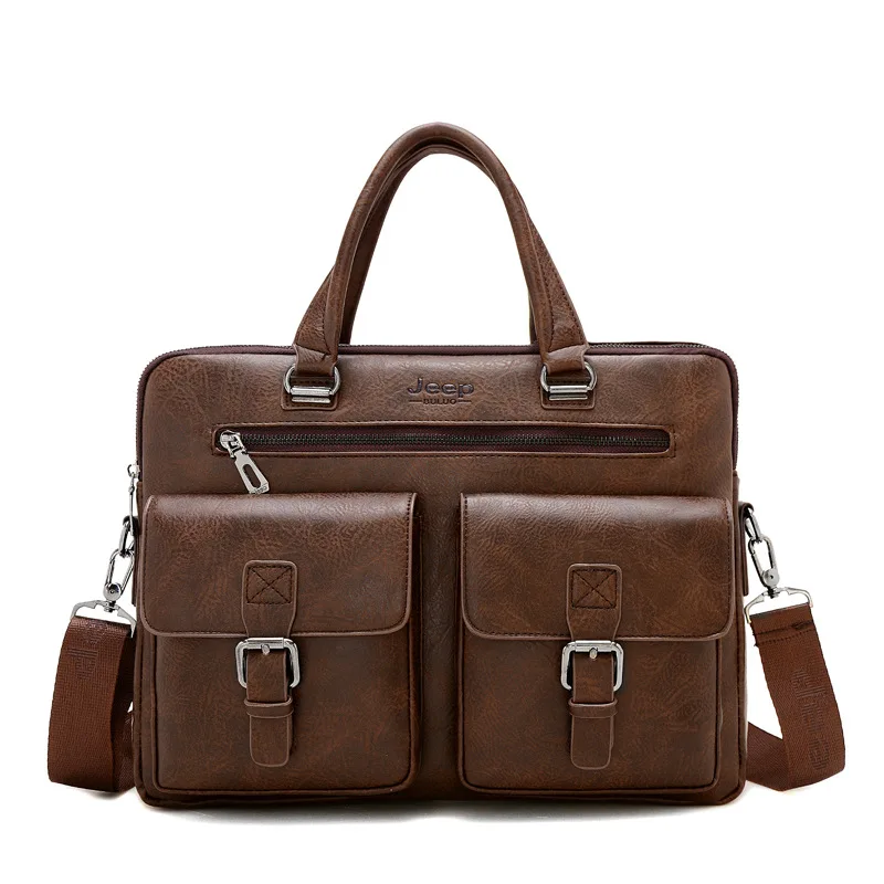 حقيبة رجالية من جلد البولي يوريثان الناعم مع قفل وسحاب وتخزين كمبيوتر متعدد الجيوب وحقيبة كتف واحدة للأعمال #6