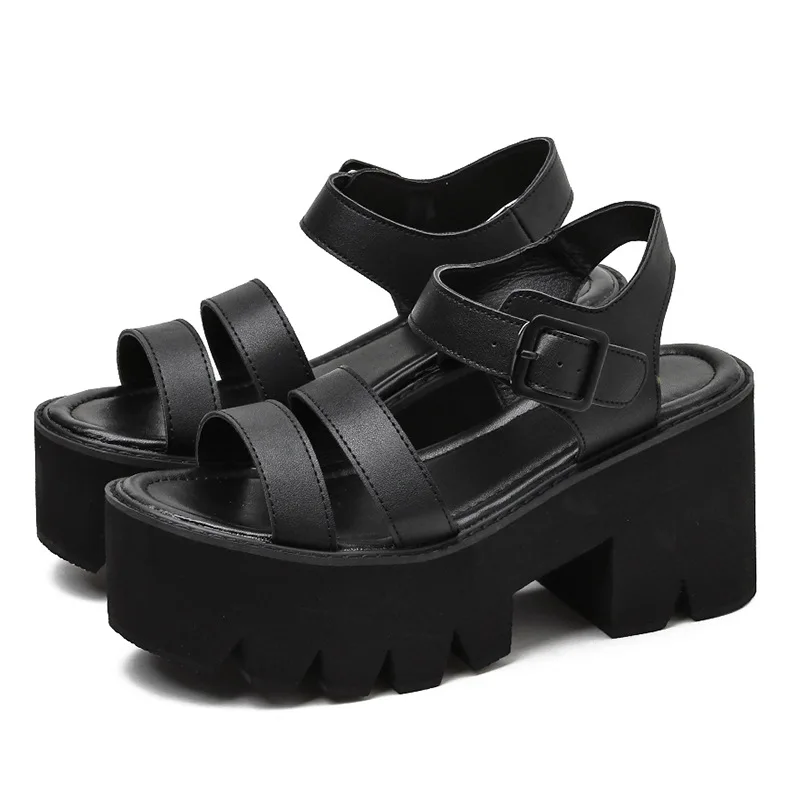 Black Platform Women Sandals Summer 2023 Female Shoes Woman Block Heel Fashion Buckle Causal Sandals 8cm Chunky Heel Sandalias