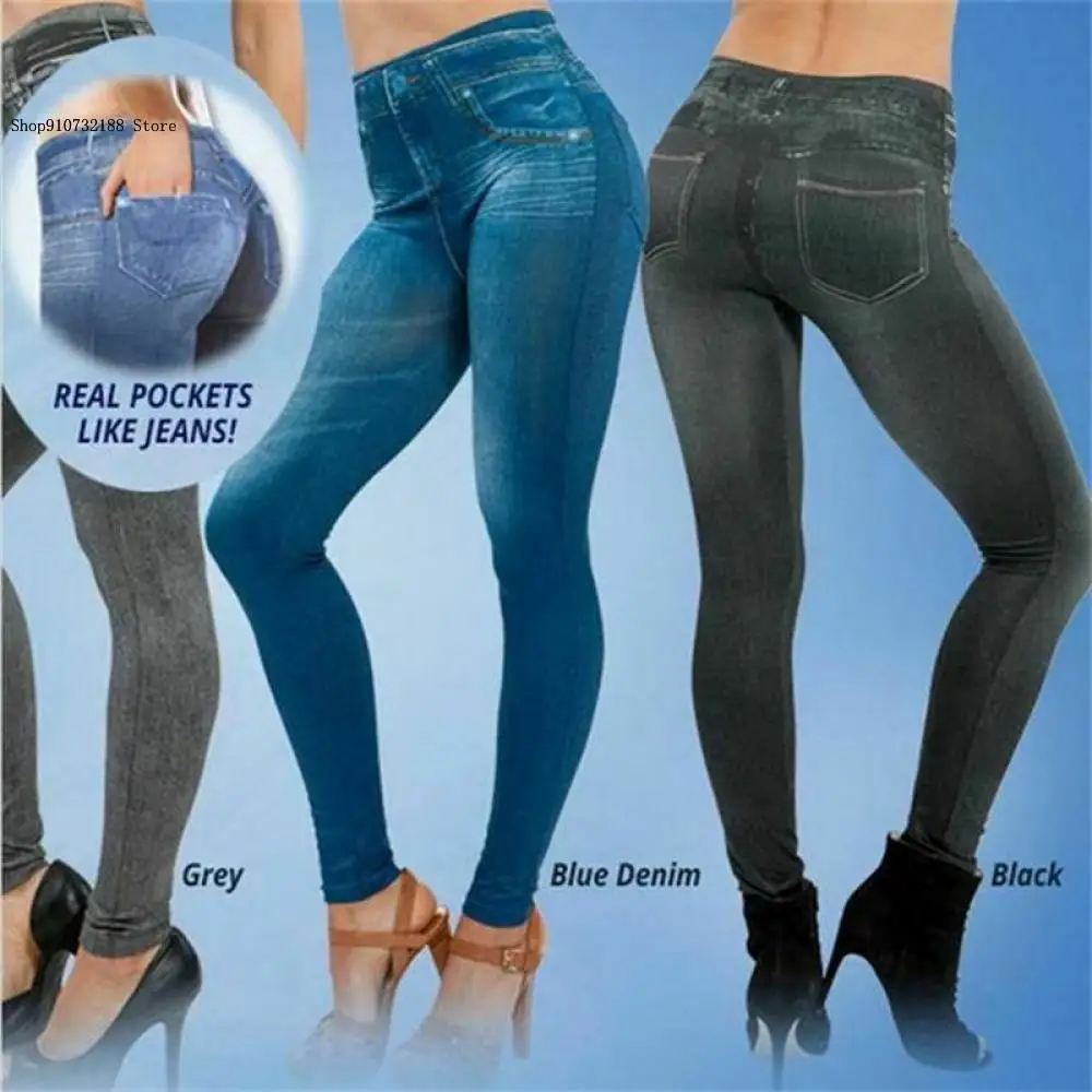 Spring and Autumn Pure Color Real Pocket Short Velvet Bundle Body Imitation Cowboy Seamless Leggings Tight Pants