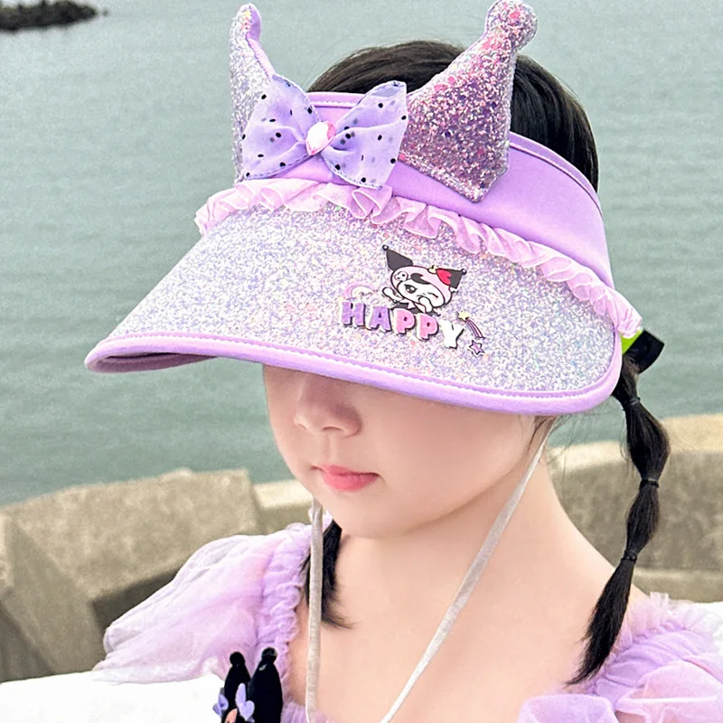 

Kuromi Child Sun Hat Girl Summer Sanrios Hat My Melody Anime Figure Princess Shiny Outdoor Sun Protection Kawaii Cartoon