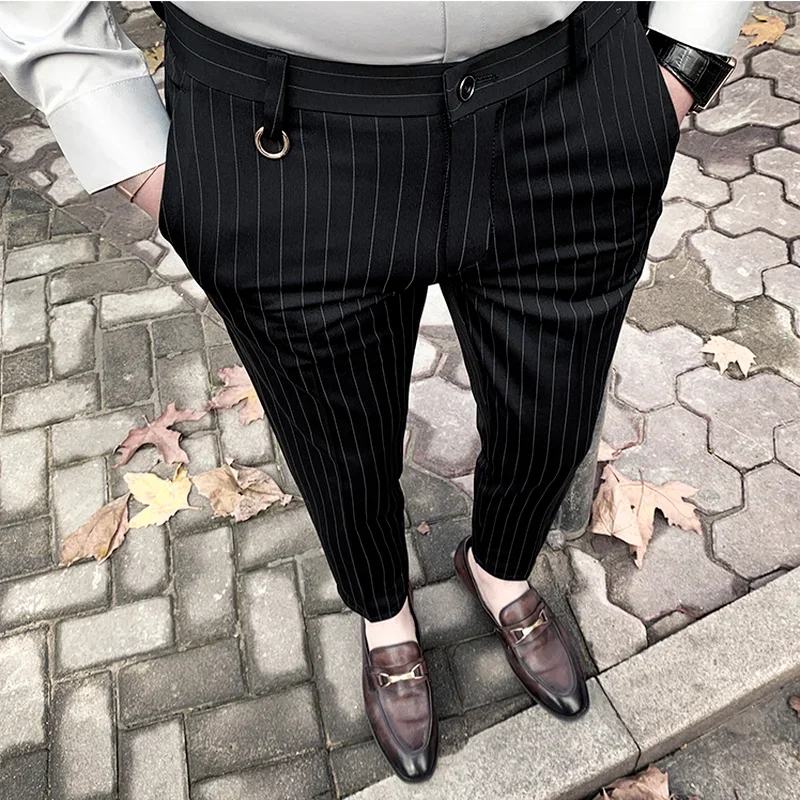 Men\'s Suit Pants Dress Pants New Stretch Slim Straight Black Striped Formal Pants Boutique Fashion Men\'s Clothing Ankle Trouser