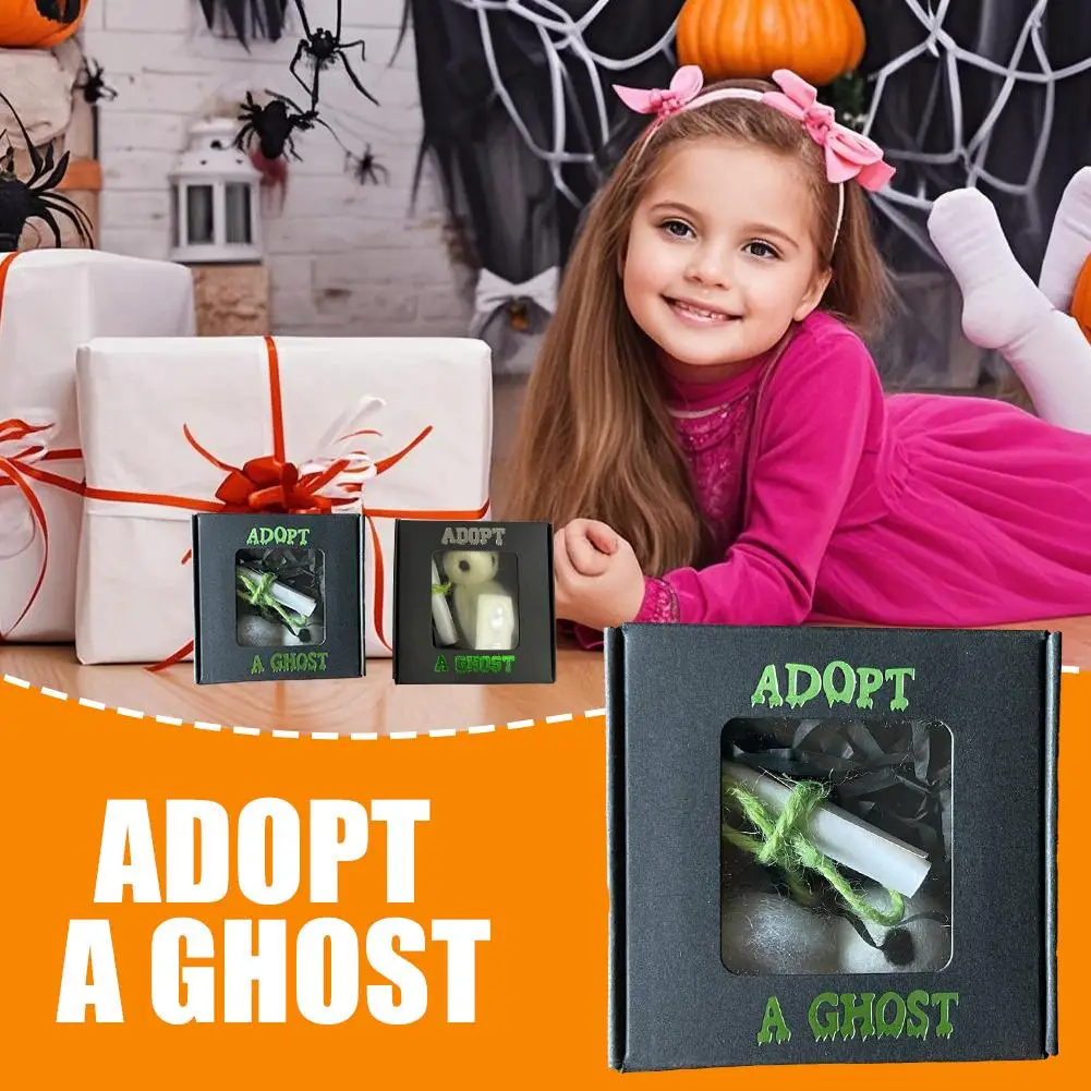 Lindo fantasma de bolsillo de Halloween, juguete de peluche de fieltro, pequeño fantasma, caja de regalo, decoraciones familiares para niños, adopta un fantasma