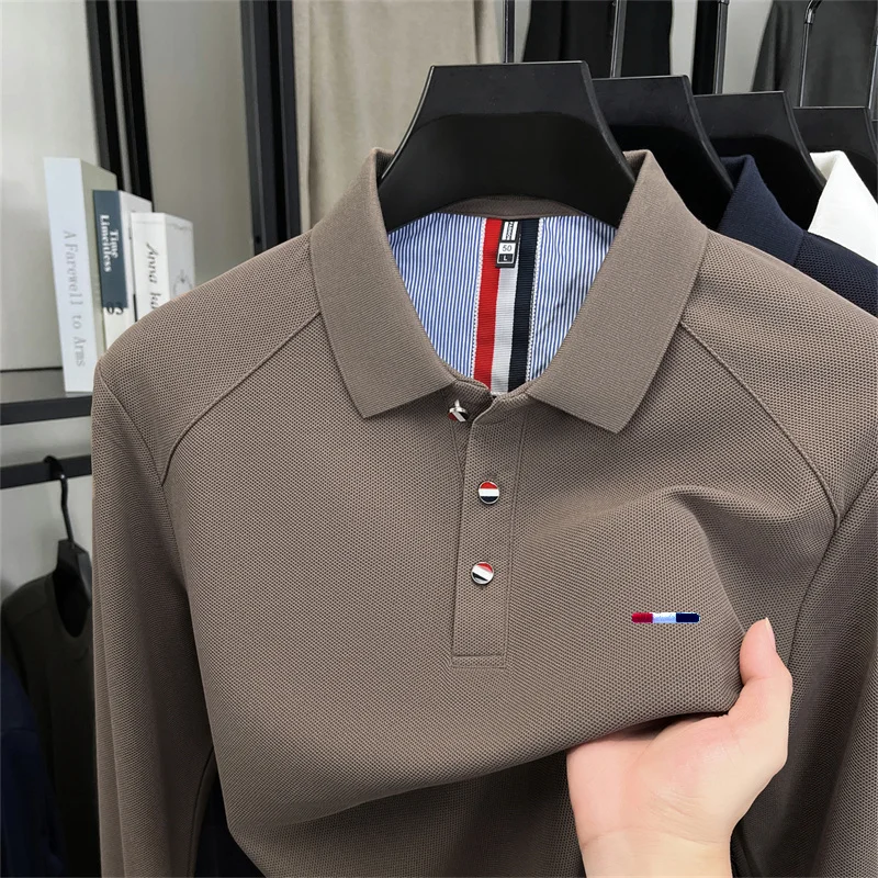 Hochwertiges Herren-Polohemd mit langen Ärmeln, Revers und Knöpfen, exquisites Muster, Stickerei, Herbst, neu, vielseitig, Business-Casual-Herrenbekleidung – Detail 2