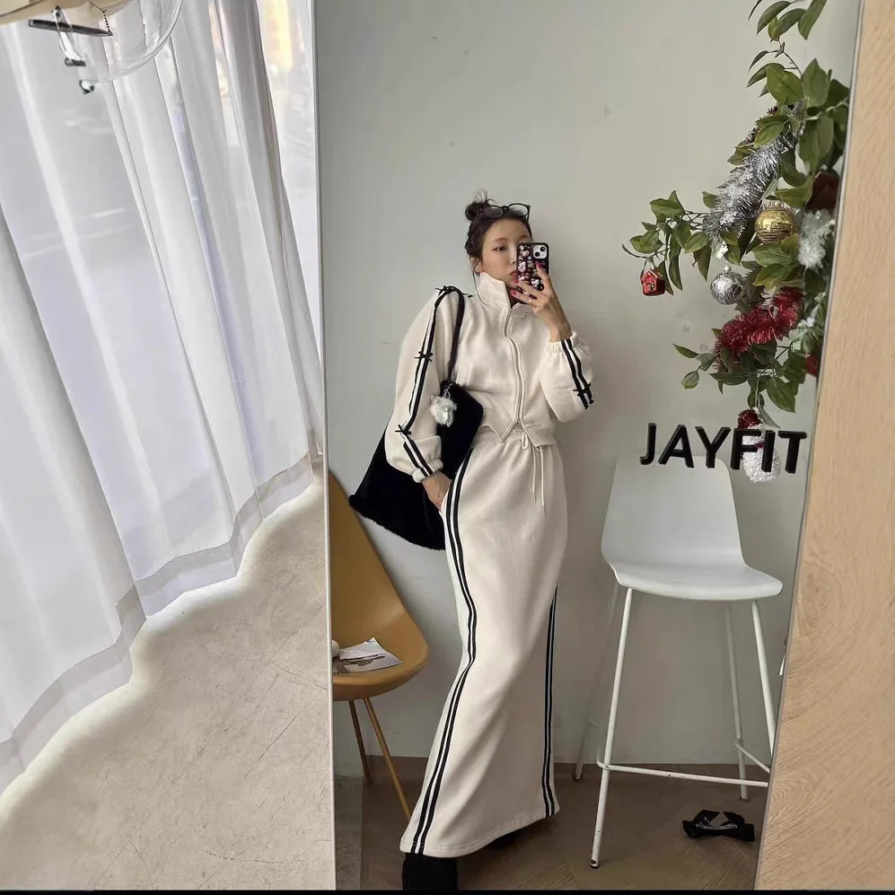 

Fashion Set for Women's Spring and Autumn New Striped Short Cardigan Top+slimming High Waisted Long Skirt Two-piece Set