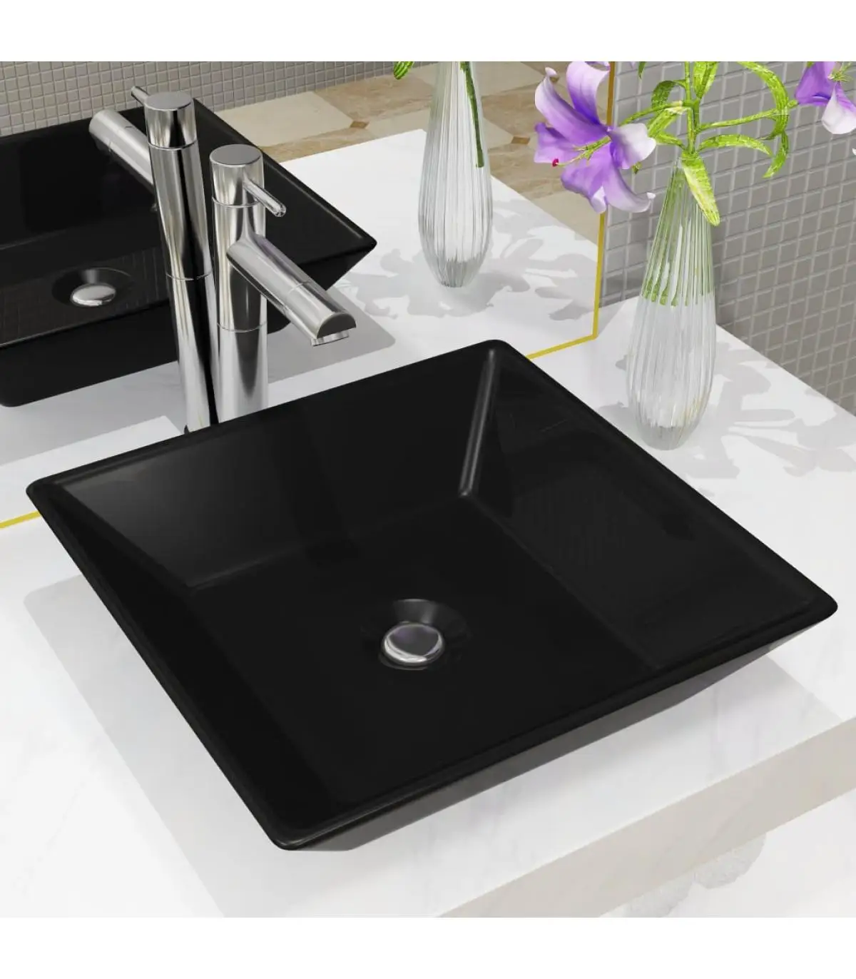 Sinks basin square ceramic black 41,5x41,5x12 cm