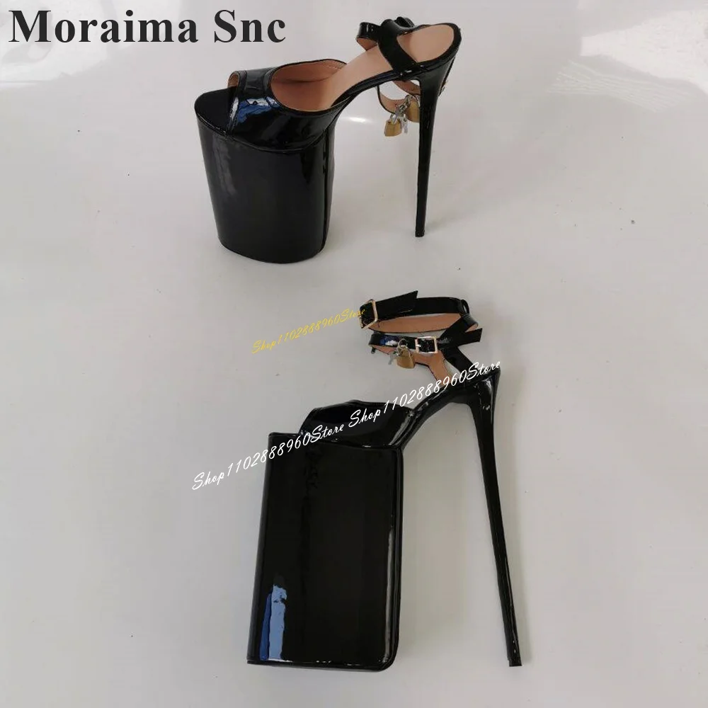 Trending Black Key Lock Platform Sandals Stilettos High Heel Women Shoes Ankle Buckle Strap Peep Toe 2024 Zapatos Para Mujere