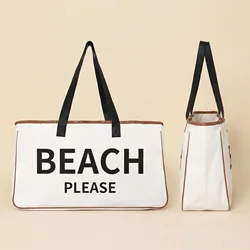 Canvas Bag, Tote Bag For Women Or Men, Large Capacity Summer Beach Bag, Simple Letter Printed Handbags, Shopping Bag