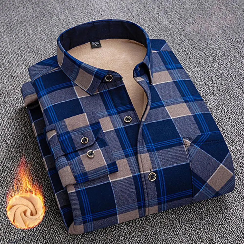 2023 Autumn And Winter New Men\'s Classic Fashion Plaid Print Long-Sleeved Shirt Men\'s Velvet Thick Warm High-Quality Shirt