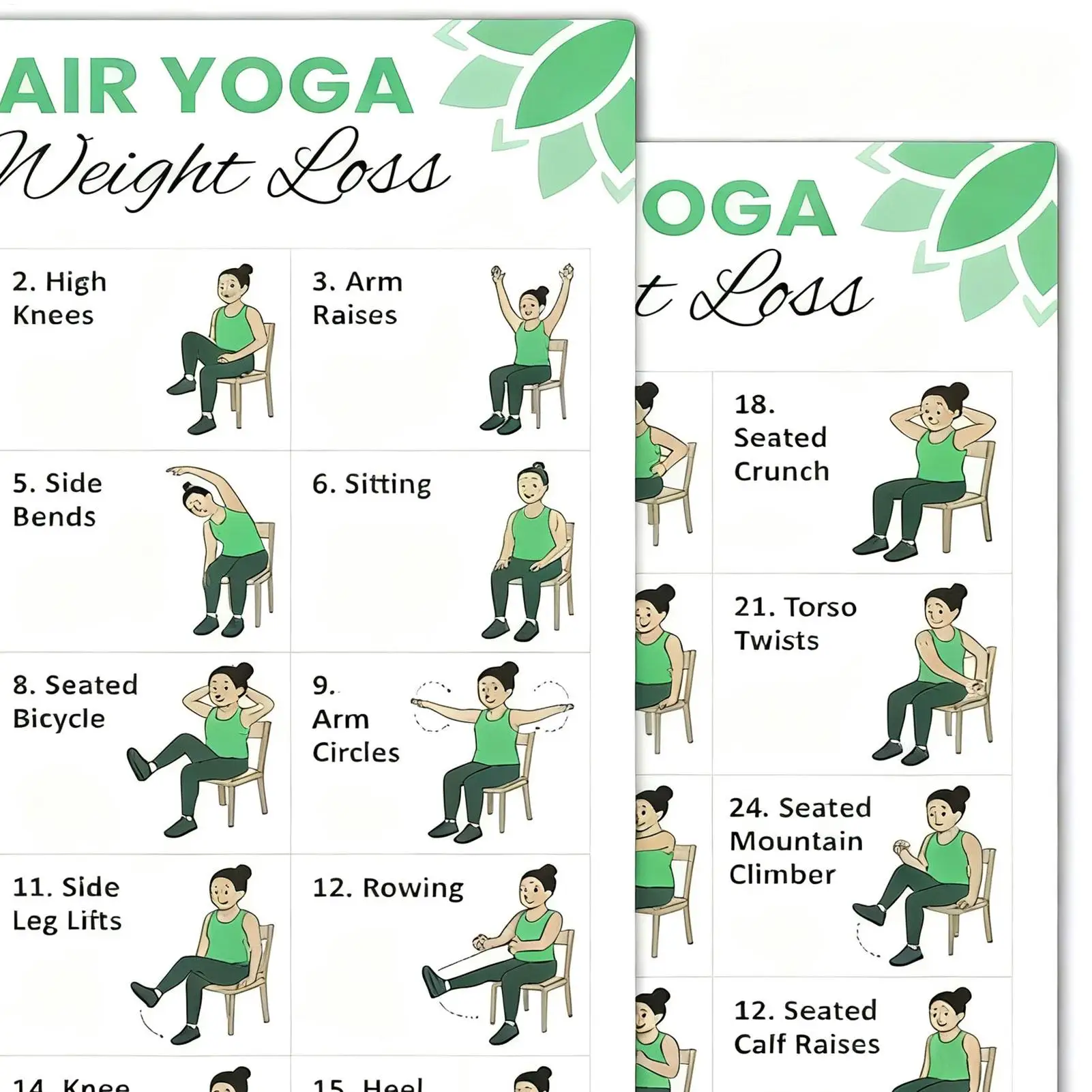 2 PCS Yoga Poster Home Exercise Gym Yoga 30 Day Chair Weight Loss Yoga Exercise Plan  Chart Pose Health Poster