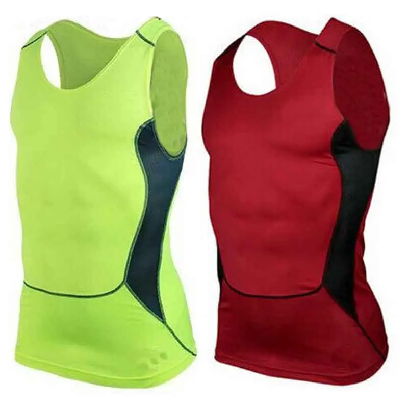 2pcs Men's Quick Drying Fitness Sleeveless Shirts Breathable Base Layer Gym Top Compression Sport Vest for Baseball Running