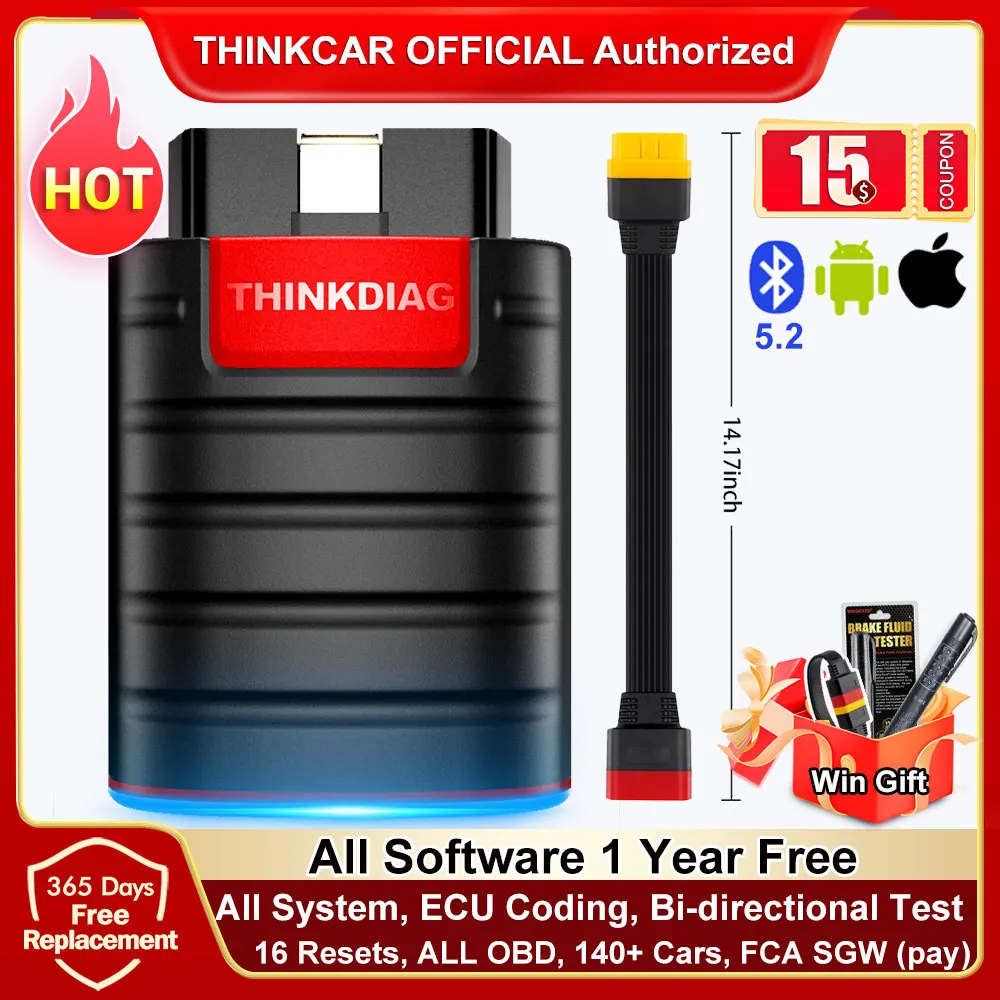 2026 THINKCAR New Thinkdiag Online ECU Coding Active Test ALL System German Car Diagnostic Tool 16 Reset Code Reader Hot Version