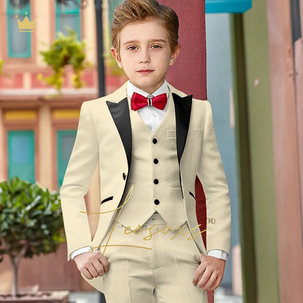 Children's tuxedo suit 3 piece suit, boy's long gun lapel suit tuxedo vest trousers suit custom wedding birthday party suit