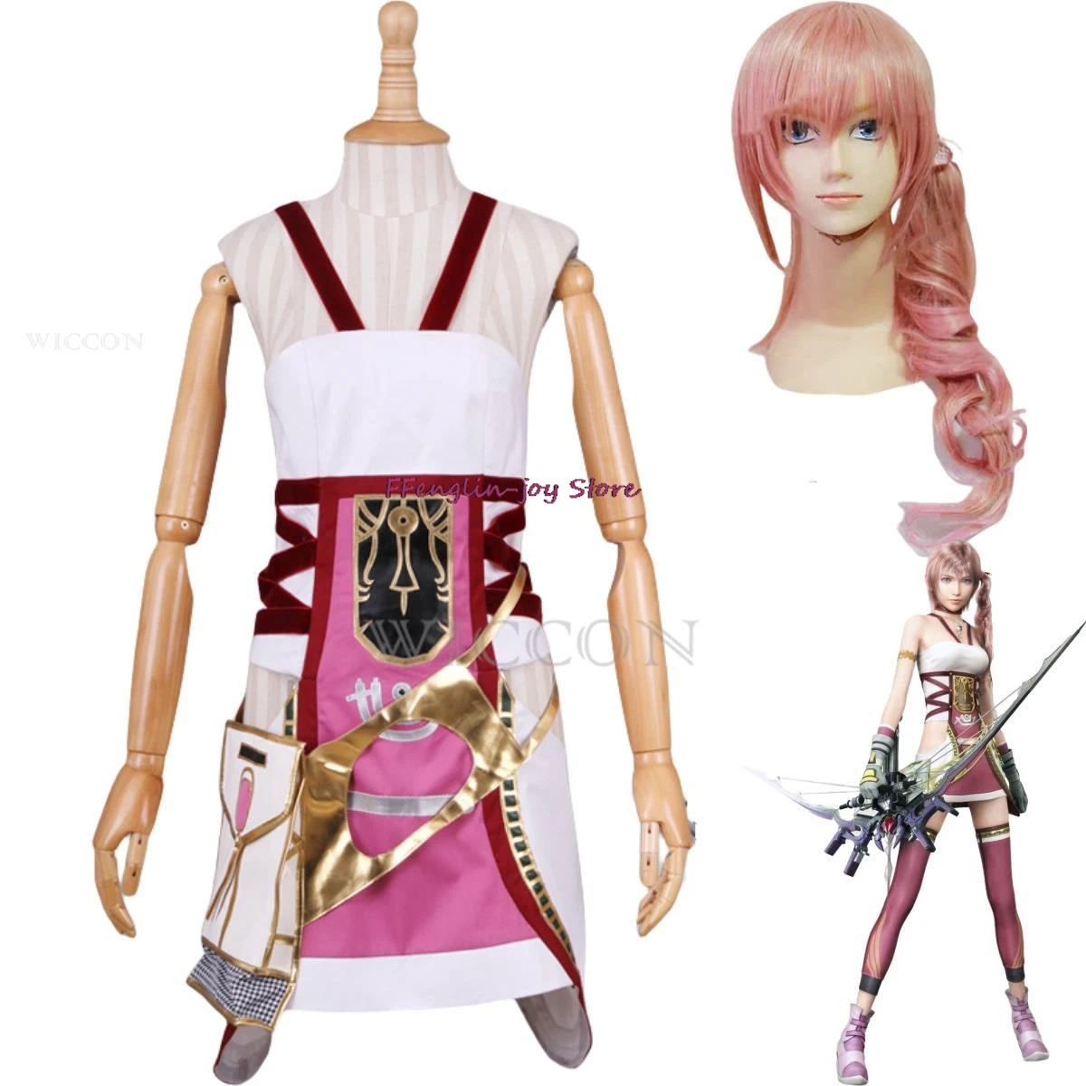 Anime Game Lightning Returns: Final Fantasy XIII Serah Farron Cosplay Costume Wig Combat Uniform Dress Woman Sexy Halloween Suit