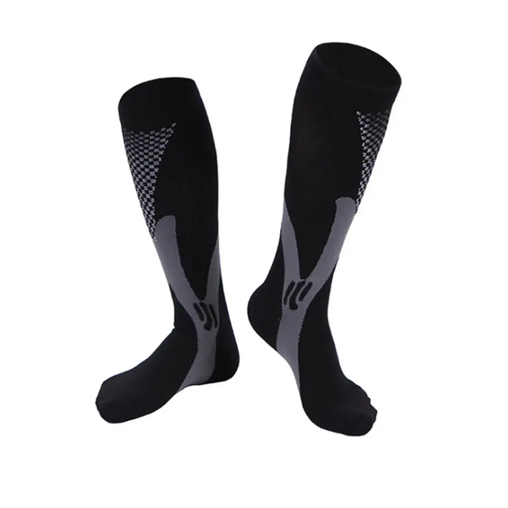 

2 пары длинных компрессионных носков черного и синего цвета, нейлоновые, до колена, нескользящие, дышащие, эластичные, для бега, спорта, для мужчин и женщин