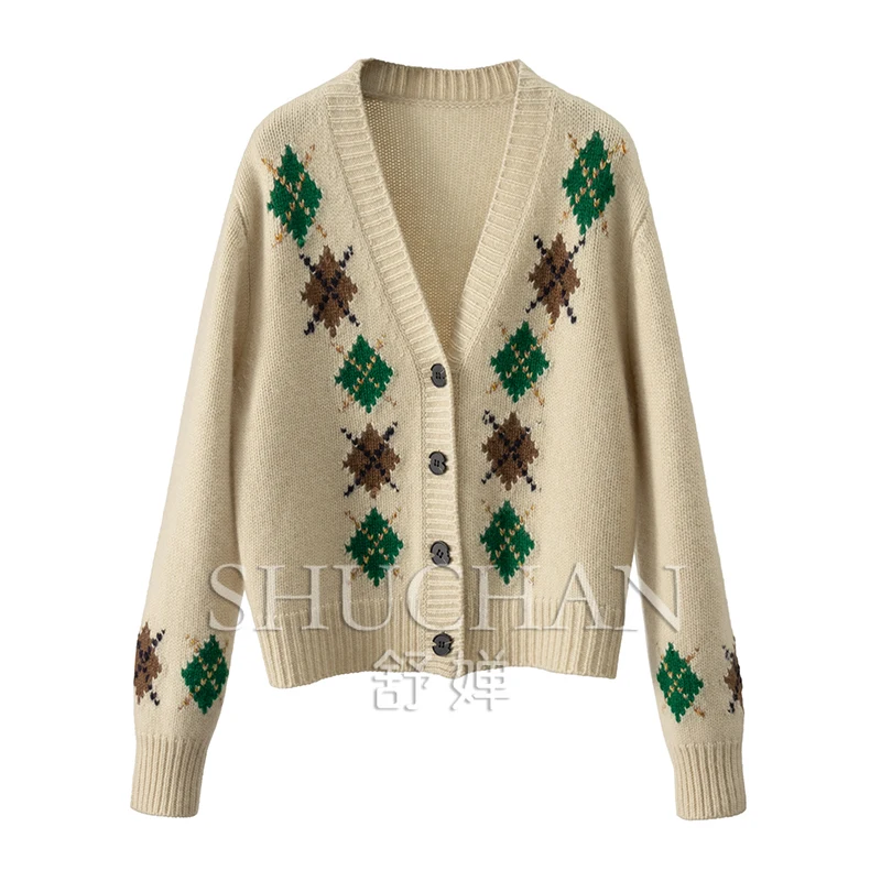 

100% Cashmere V-Neck Sweater Cardigan Women Casacos Femininos Inverno 2024 Korean Fashion Cardigan Mujer