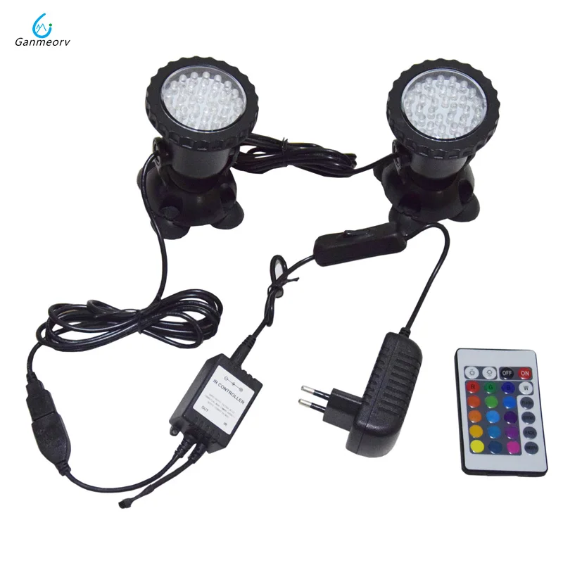 2PCS RGB 72 LED Underwater Spot Light Highly Waterproofing IP68 Tank and Aquarium Landscape Lights remote controller