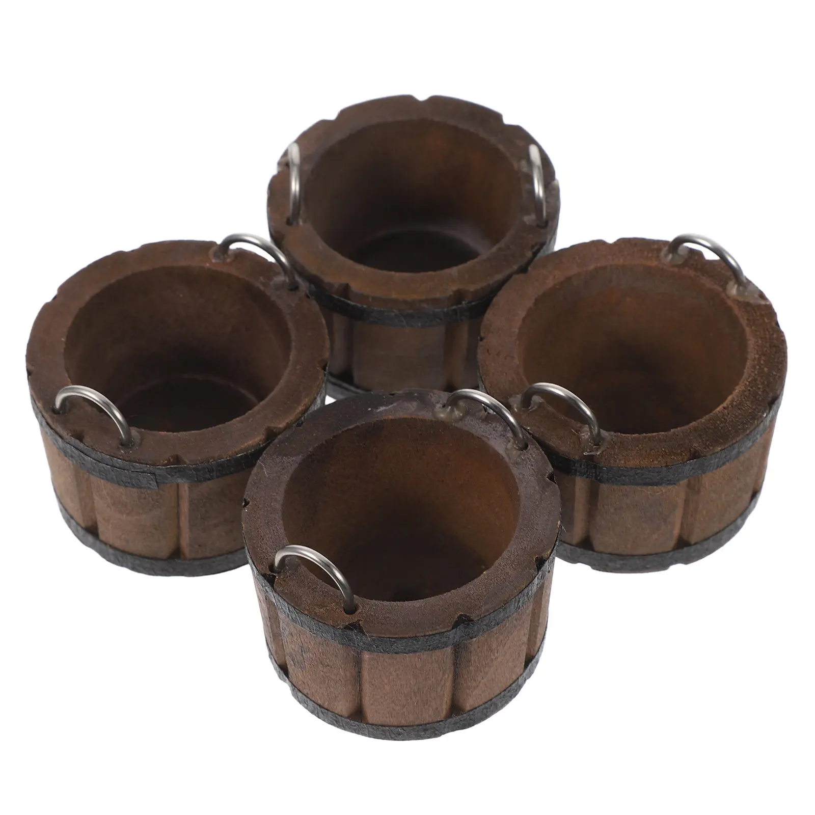 

Набор из 4 миниатюрных деревянных ведерок в деревенском стиле с металлическими ручками для кухонных сцен, имитации микроландшафтов и фермерских сцен