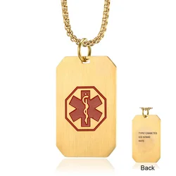 Customized DIY Medical Alert ID Necklace Dog Tag Pendant for Men Stainless Steel Matte ICE SOS Necklaces Personalized Jewelry