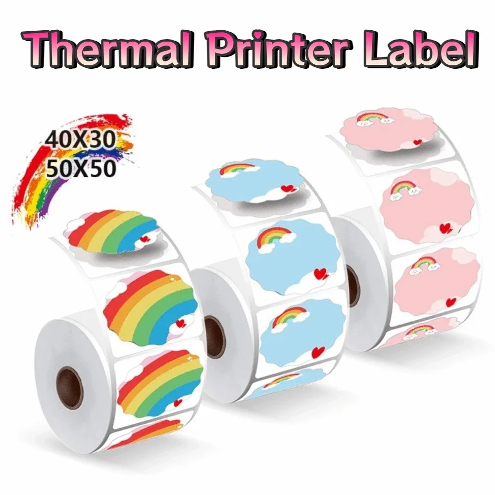 

140/230Pcs Rainbow Thermal Printer Label Waterproof DIY Self-Adhesive Thermal Paper Tear Resistant Anti-Oil Name Tag Sticker