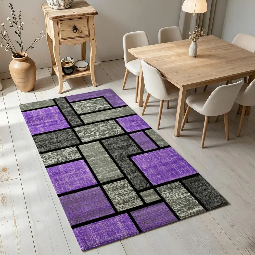 2D 1 piece soft, easy to care, machine washable indoor rug, modern geometric style, suitable for under dining table, living room, bedroom, entryway, hallway, home office, ideal for rustic style home decor