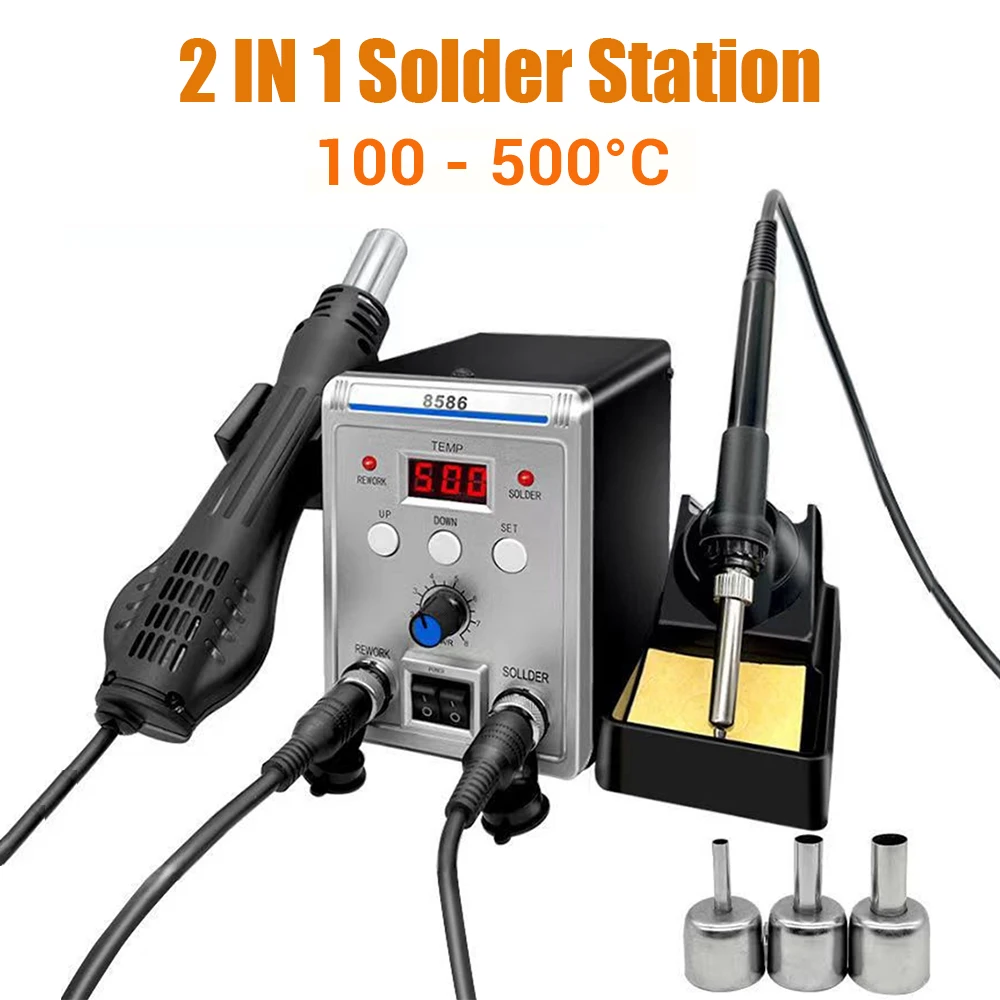 

2in1 Solder Station Hot Air Soldering Iron Digital Display Welding Station 8586 SMD Rework Solder Station For BGA PCB IC Repair