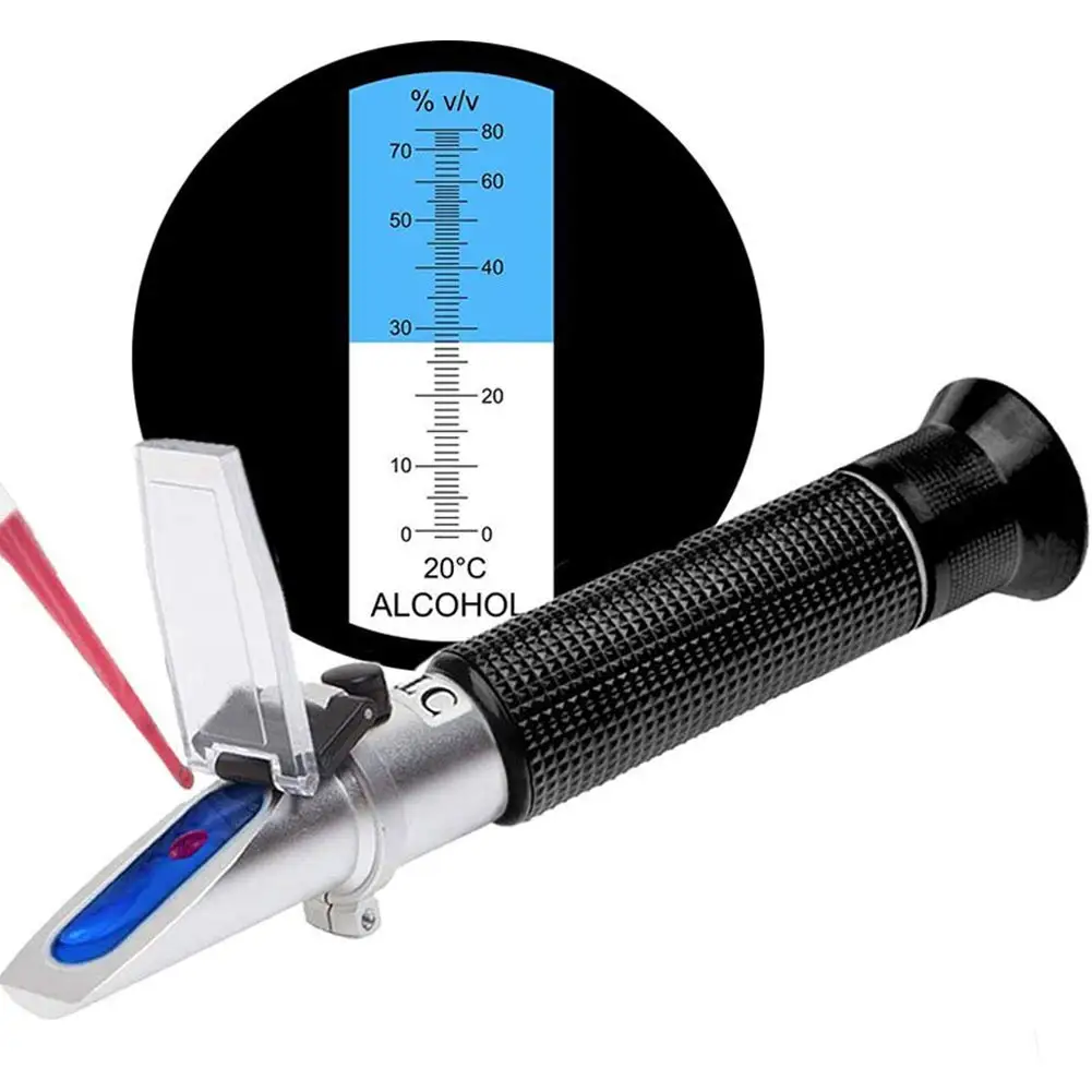 Hand Held Alcohol Refractometer 0-80% ATC Alcohol Meter Spirit Alcoholometer Content Measurement Wine Tester