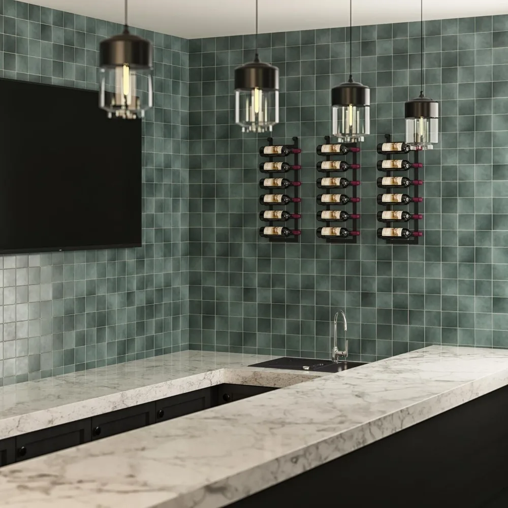 6 Bottle Wall Mounted Wine Rack Stylish Modern Wine Storage with Label Forward Design (Matte Black, Set