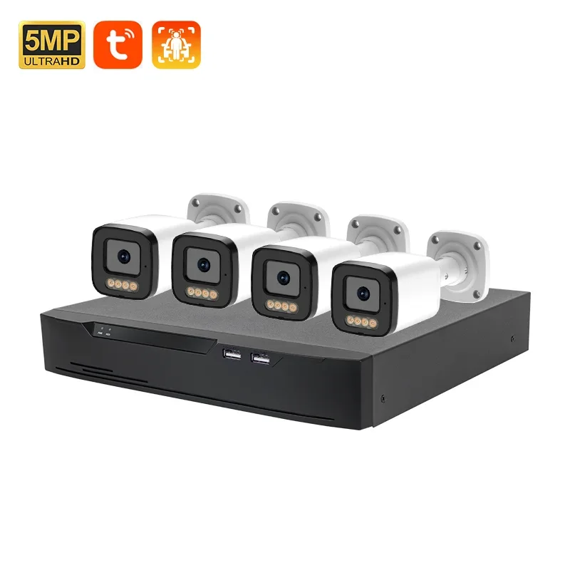 2026 Veezoom 5MP Active Deterrence Security Camera System 4 Pcs POE Bullet Network CCTV Cameras 8CH POE NVR for 24-7 Recording