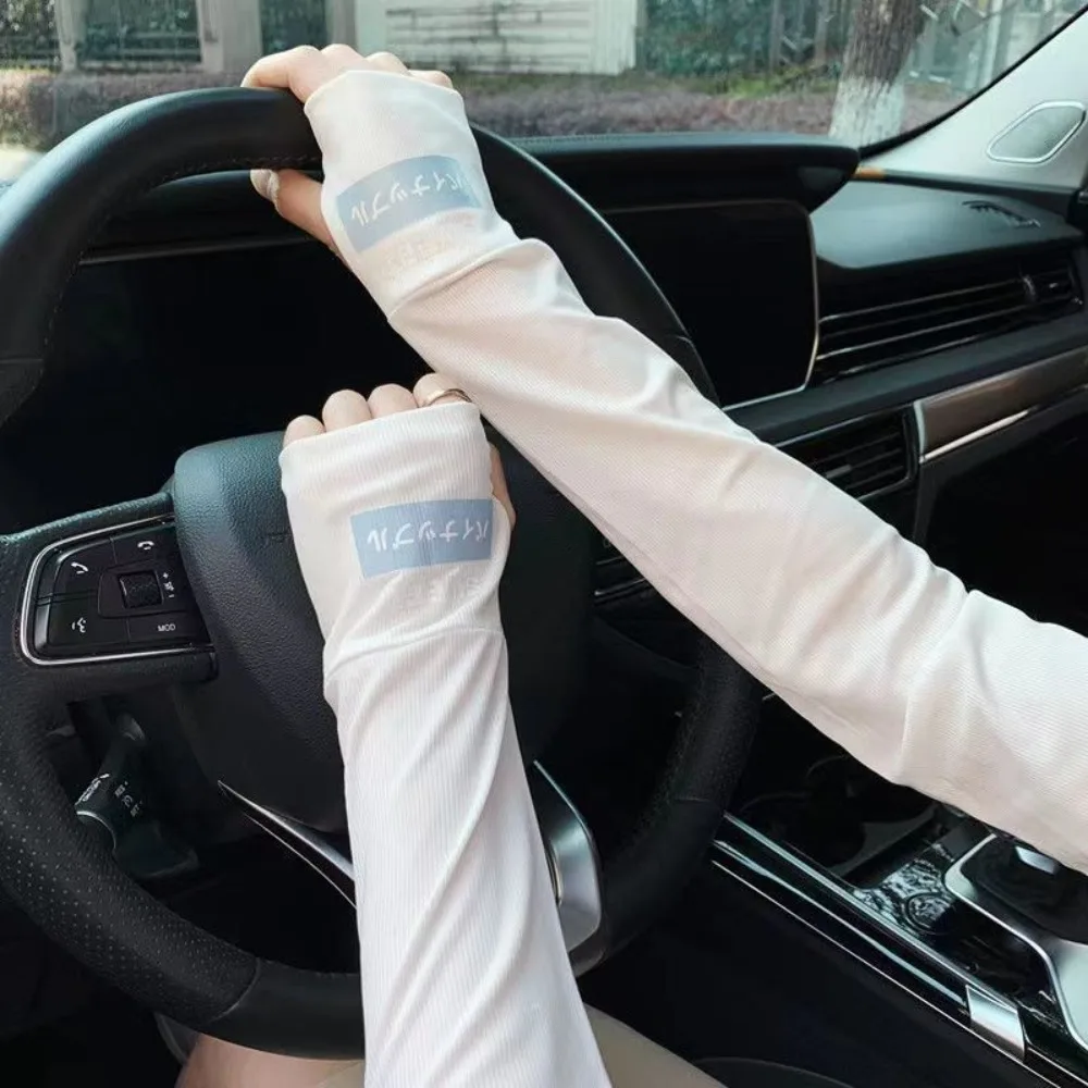 Long Gloves Sun UV Protection Hand Protector Cover Arm Sleeves Ice Silk Sunscreen Sleeves Outdoor Arm Warmer Half Finger Sleeves