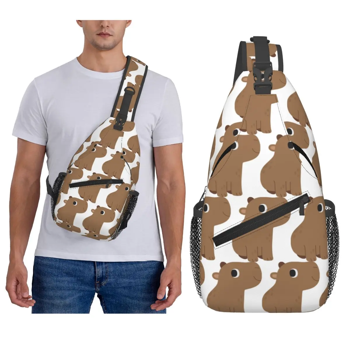 لطيف كابيبارا حقيبة الصدر الرجال حبال Crossbody على ظهره حقيبة صدر للرجال السفر المشي لمسافات طويلة Daypack حقيبة الكتف #2