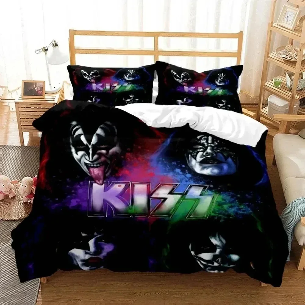

3D Print Kiss Band Rock Bedding Set Double Twin King Duvet Cover Comforter Pillowcase Boys Girls Adults Bedroom