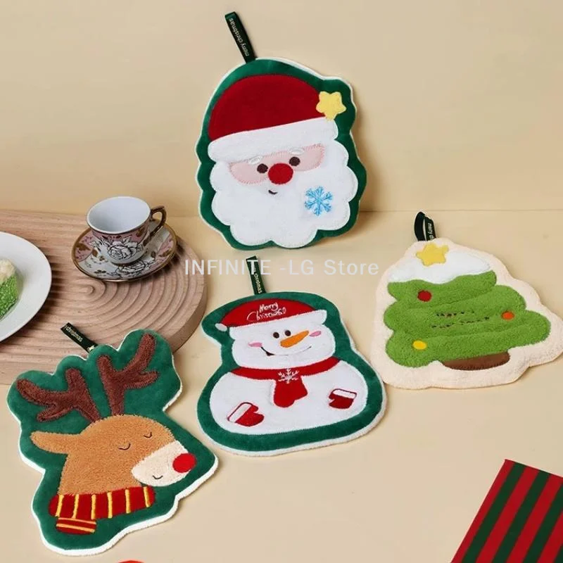 Christmas Hanging Hand Towels for Bathroom Christmas Tree Kitchen Towels with Loop Absorbent Soft Santa Gingerbread Decorative