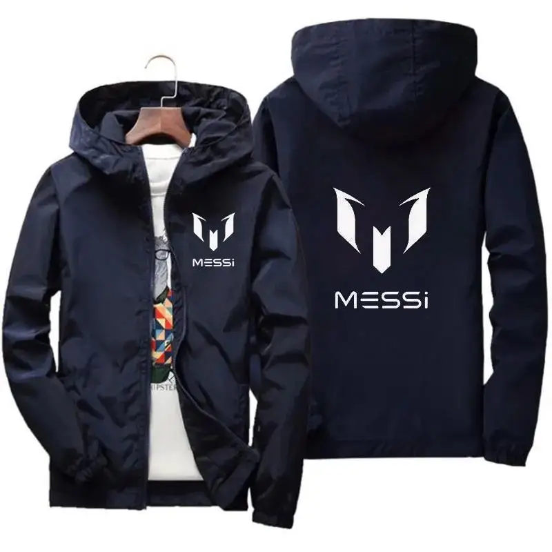 

Spring bomb men's Hooded Jacket Messi print slide sportswear slim fit patchwork windbreak fitness wear 2023