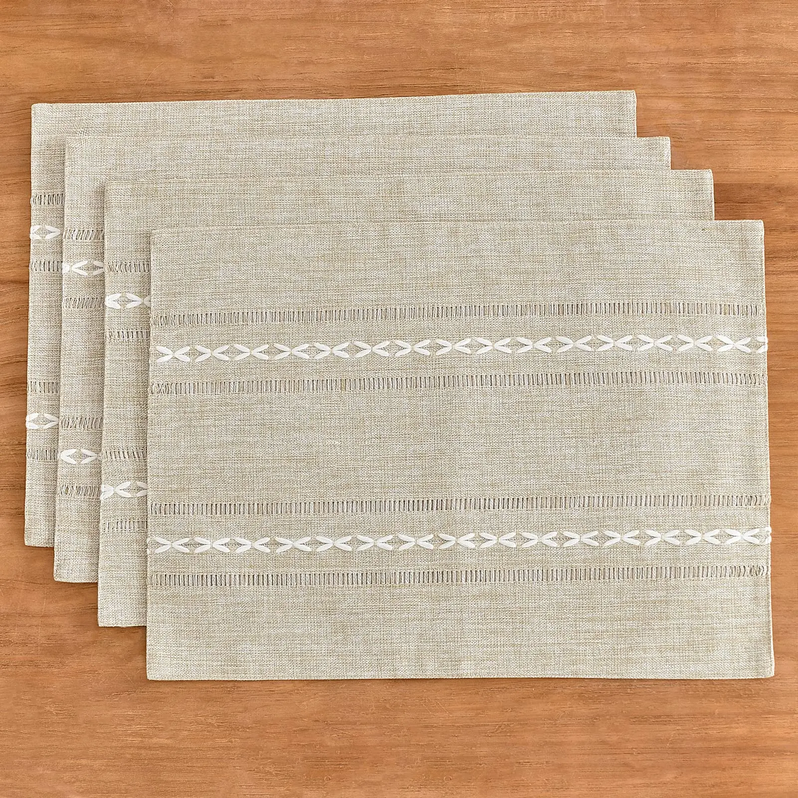 Cotton Linen Placemats, Rustic Hemstitch Place Mats for Kitchen Table, Heat Resistant, 12x20 Inch, Set of 4