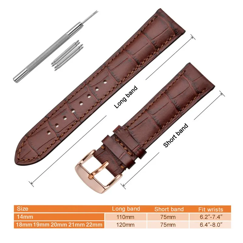 ANNEFIT Italian Leather Watch Band, 14mm 18mm19mm 20mm 21mm 22mm, Embossed Alligator Grain Bracelet, Quick Release